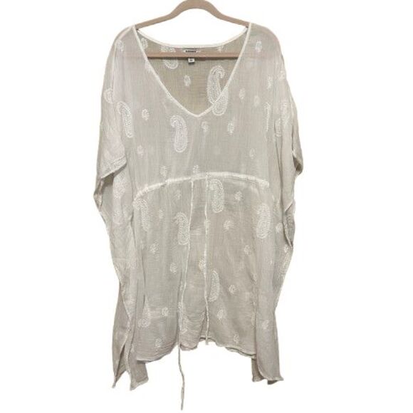 Old Navy Swim Cover-up Tunic Women 2X White Semi-sheer Paisley Print Boho Beachy - Picture 1 of 7
